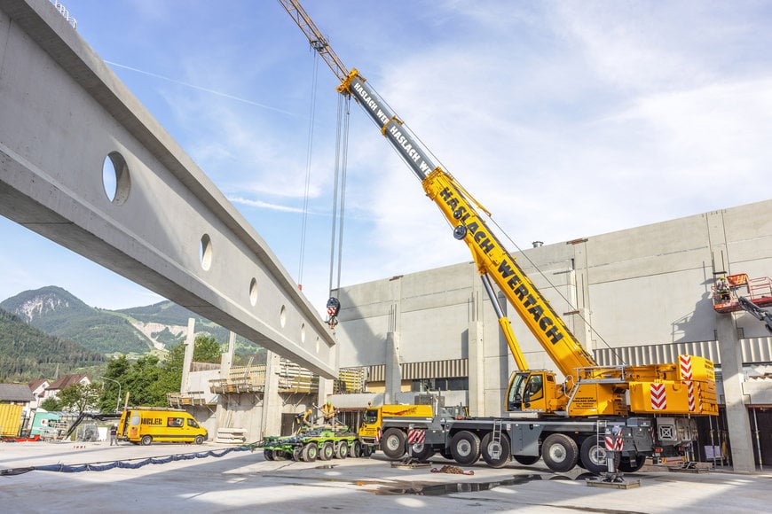 Tandem hoist on cellar ceiling: Haslach installs giant prestressed concrete trusses
